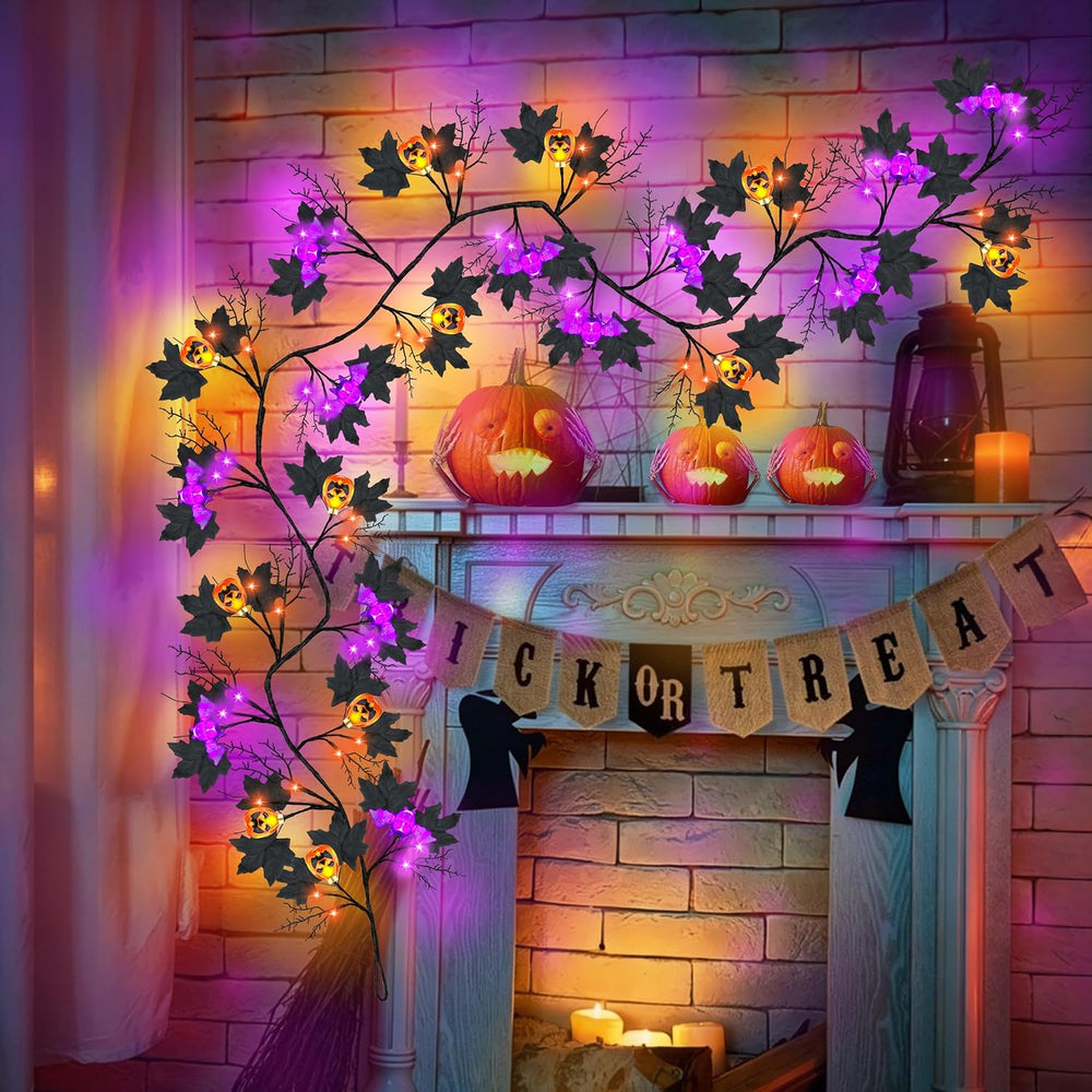 9FT 72 LED Halloween Willow Vine Twig Decor Black Halloween Garland with Pump...