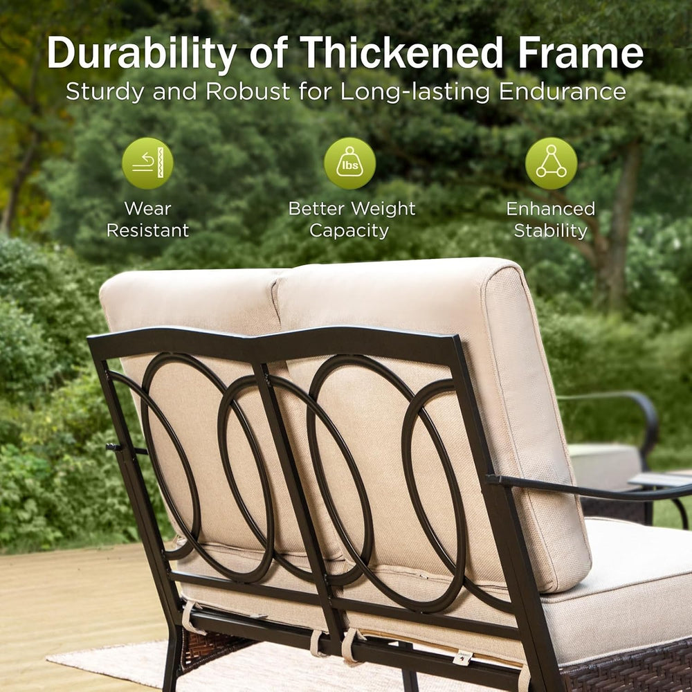 PHI VILLA Metal Patio Furniture Set, 4 Pieces Outdoor Sectional, Beige