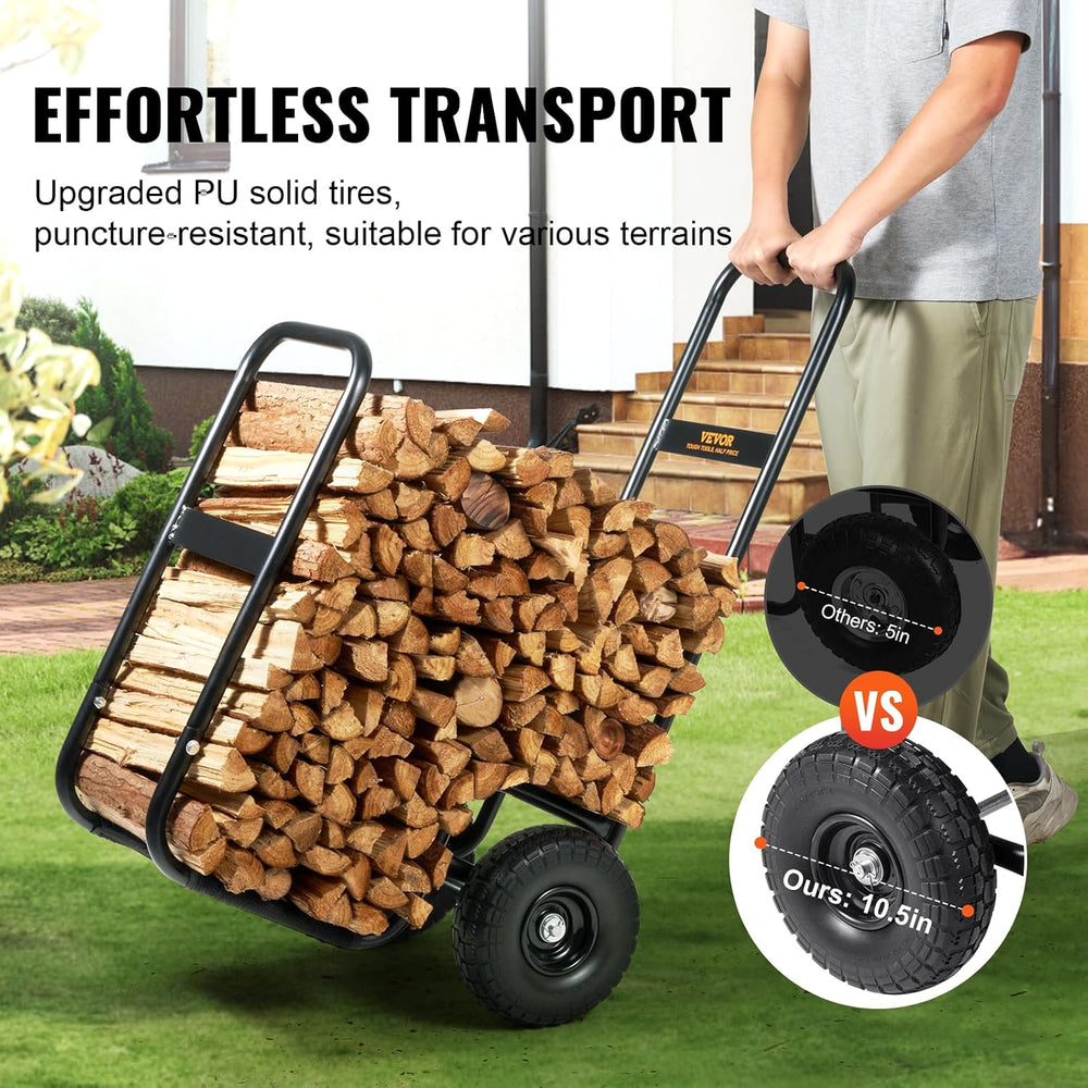 VEVOR Firewood Cart, 250 lbs Capacity, Black Heavy Duty Steel Dolly Hauler wi...
