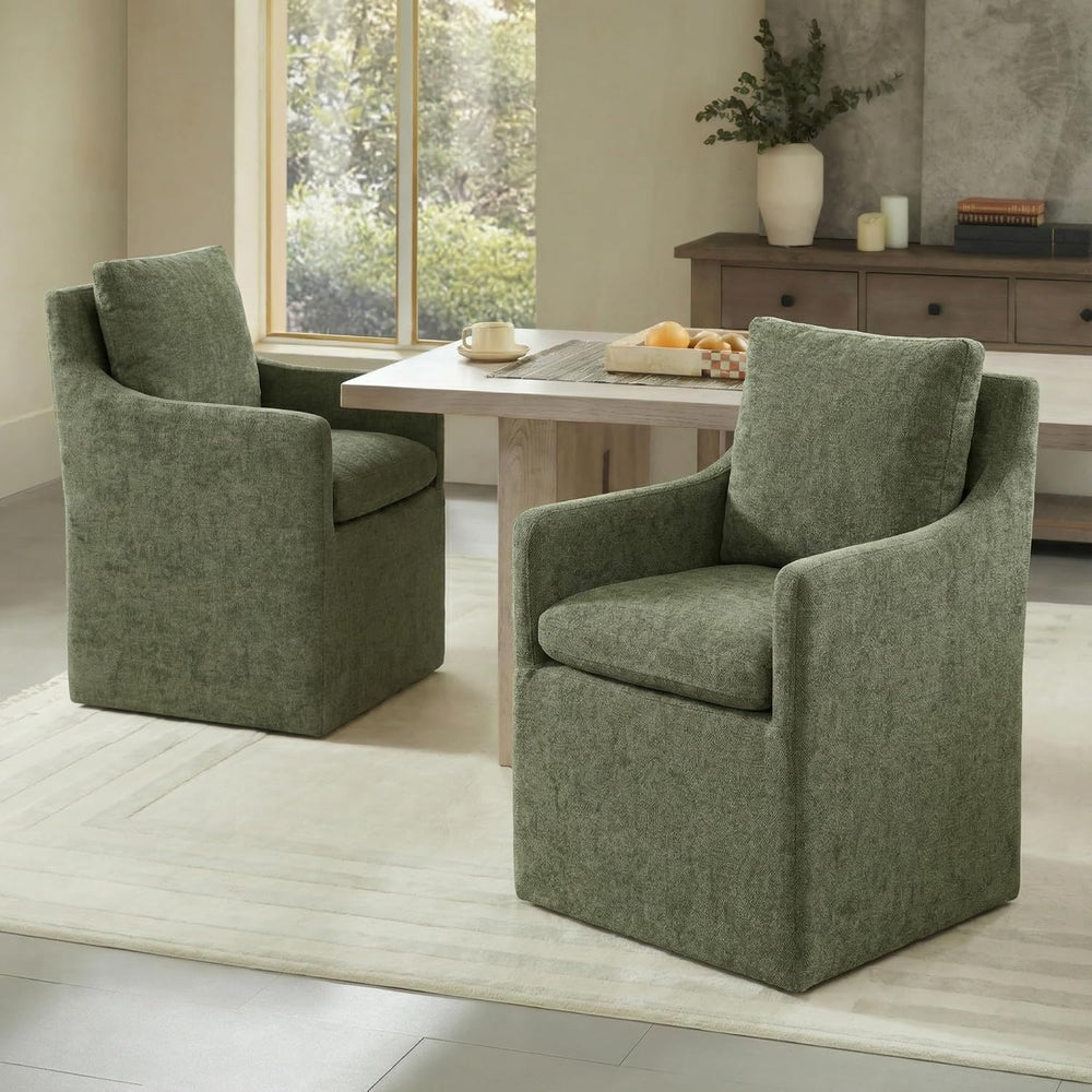 KISLOT Upholstered Dining Chairs with Casters, No Assembly Modern Accent Armc...