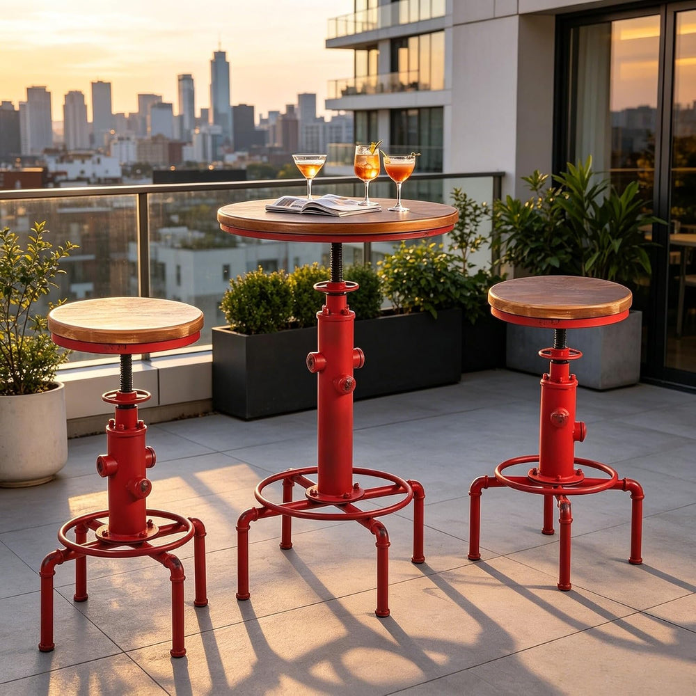 Topower 3 Piece Pub bar Set Vintage Industrial Round bar Table and Stools for...