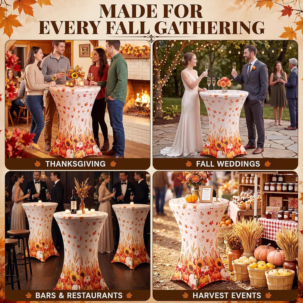 4 Pack Fall Thanksgiving Cocktail Tablecloth, Round High Top Table Covers
