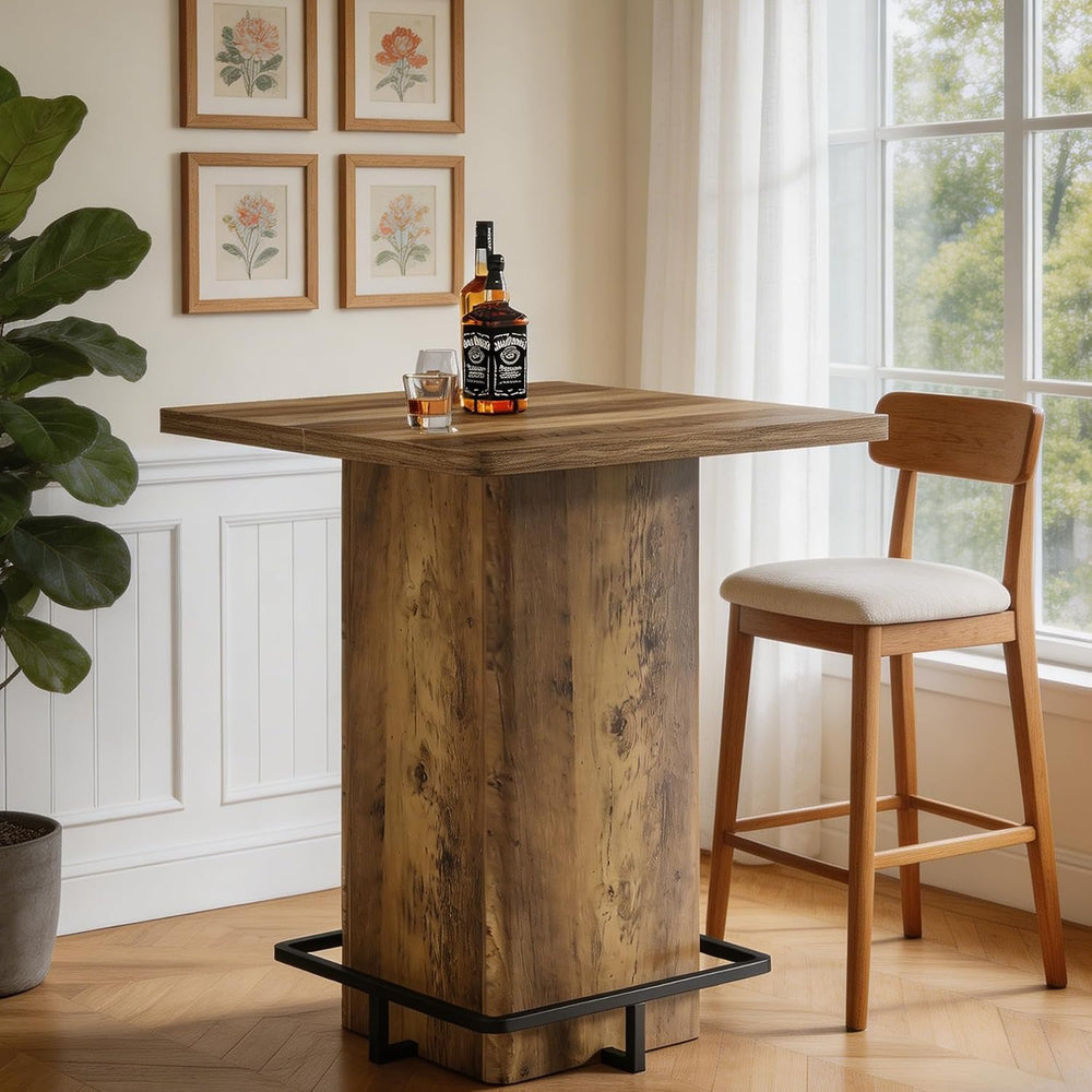 Tribesigns 39.37" Bar Height Table, Square Pub Table with Built-in Metal...