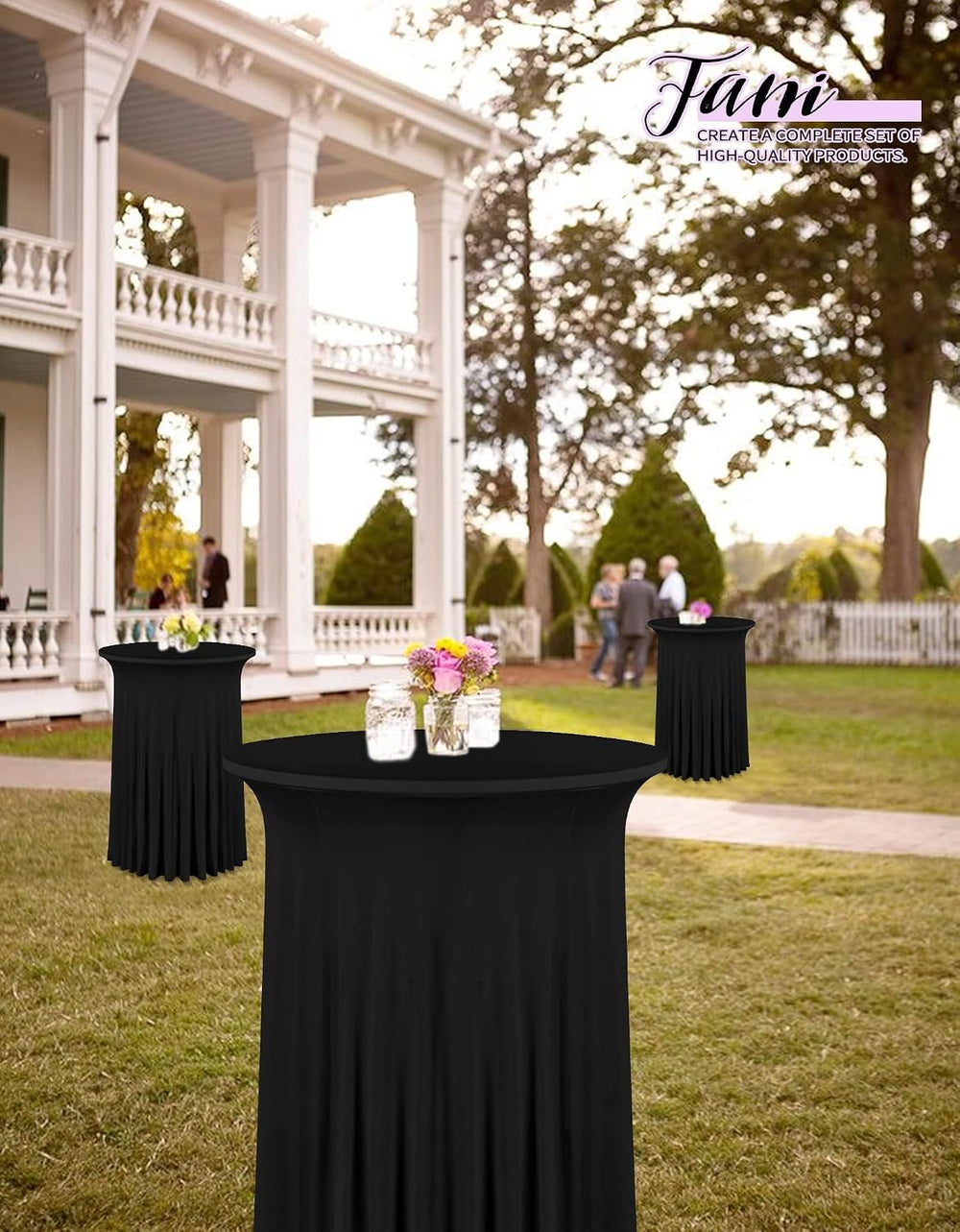 fani 10 Packs 24"x 43" Round Cocktail Table Skirt, Black