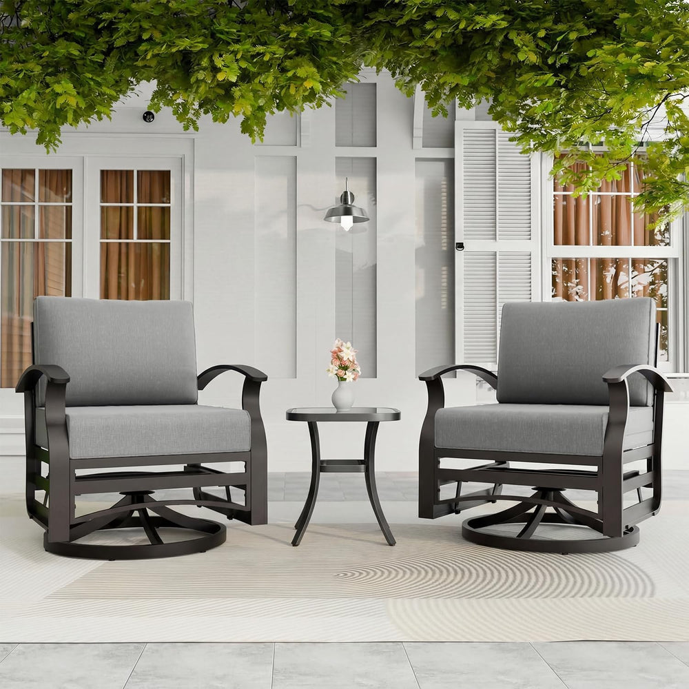3 Piece Aluminum Swivel Rocking Chair Set, Outdoor Patio Swivel Gliders Chair...