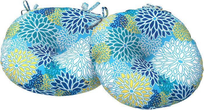Outdoor Bistro Chair Cushions, Water Repellent Furniture Chair Pads Set of 2, Round Pillow for Decoration Home and Garden, 15”x15”x4”, Dahlia Blue