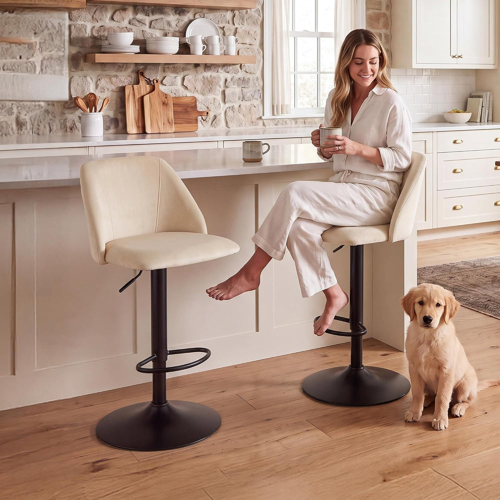 COLAMY Adjustable Upholstered Bar Stools Set of 3,360° Swivel Counter Height ...