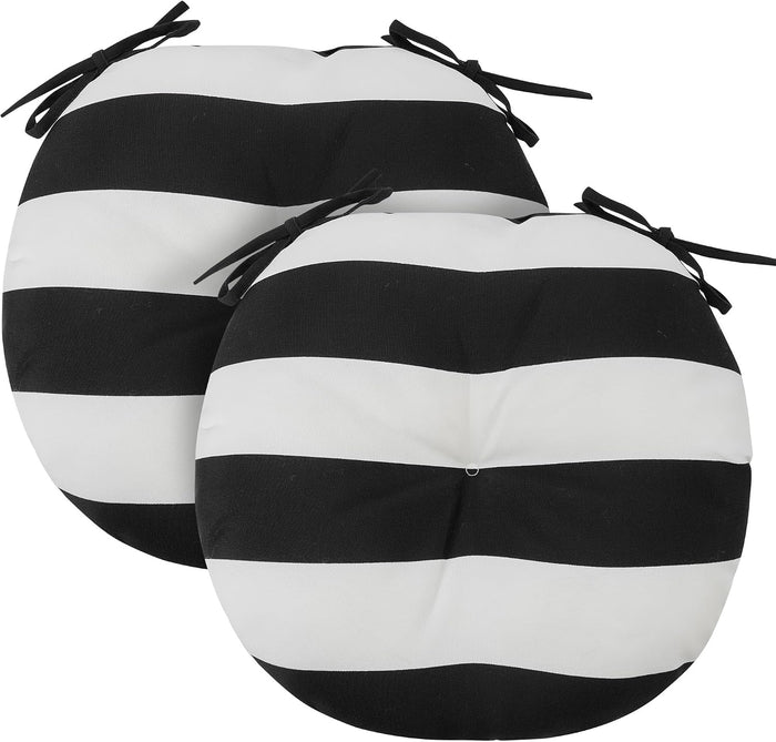FUNHOME Outdoor Round Bistro Chair Cushions, 15x15x4Inch-Black White Stripe