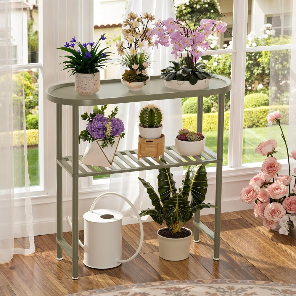 Small Console Table Bamboo 30.7", Modern Entryway Table Green 2-Tier, Na...