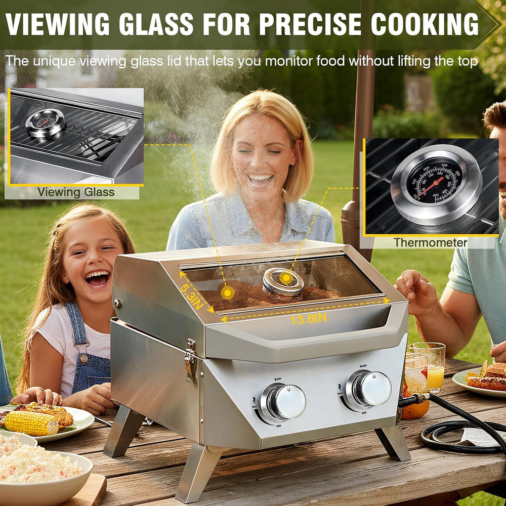 BESTFIRE Tabletop Gas Grill with 2 Burners & Viewing Glass Lid, 20,000 BT...
