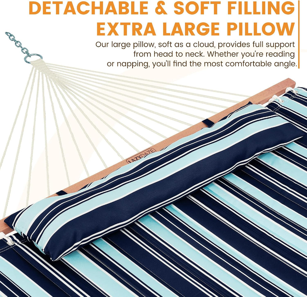Lazy Daze Double Quilted Hammock with Carabiners & Soft Pillow for Outside