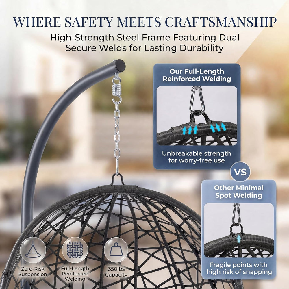 NICESOUL Swing Egg Chair with Stand, Bird Cage Patio Hanging Chair with Cushi...