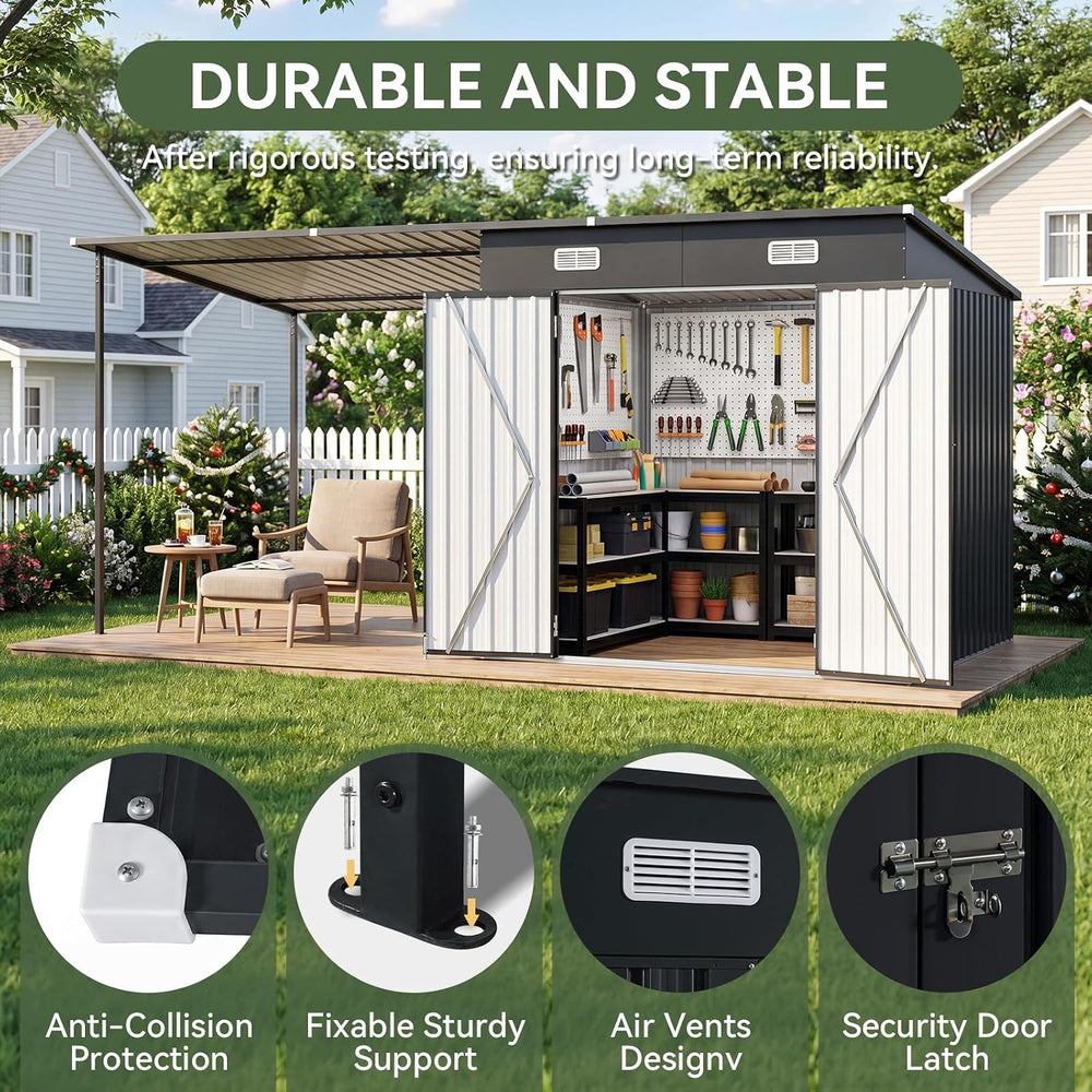 Aoxun 7x6FT Outdoor Storage Shed & Hardtop Canopy Gazebo Combo
