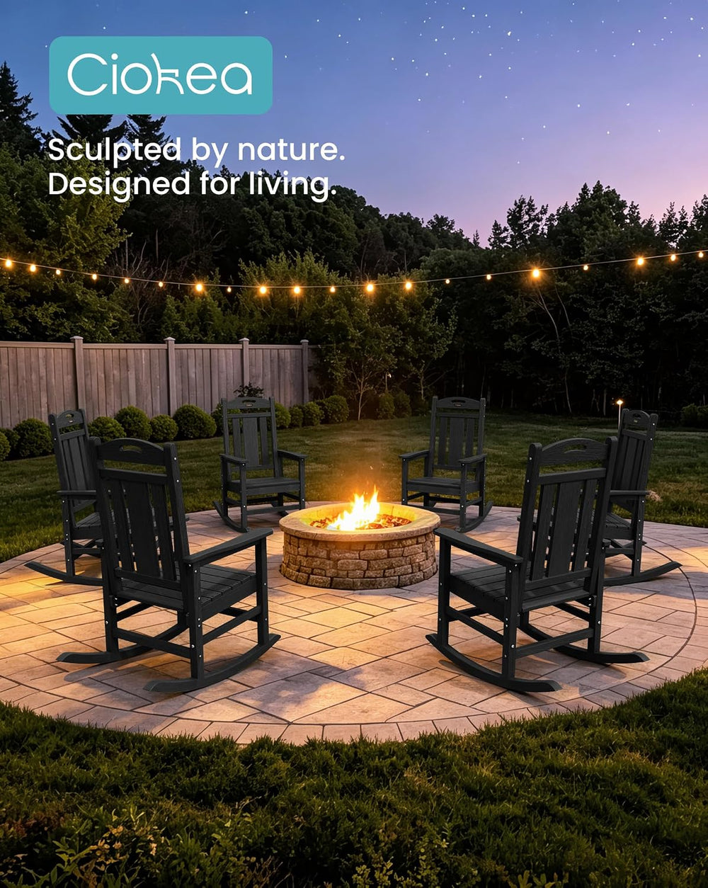 Ciokea Oversized Outdoor Rocking Chairs Set of 6, 380lbs Heavy-Duty Large Pat...