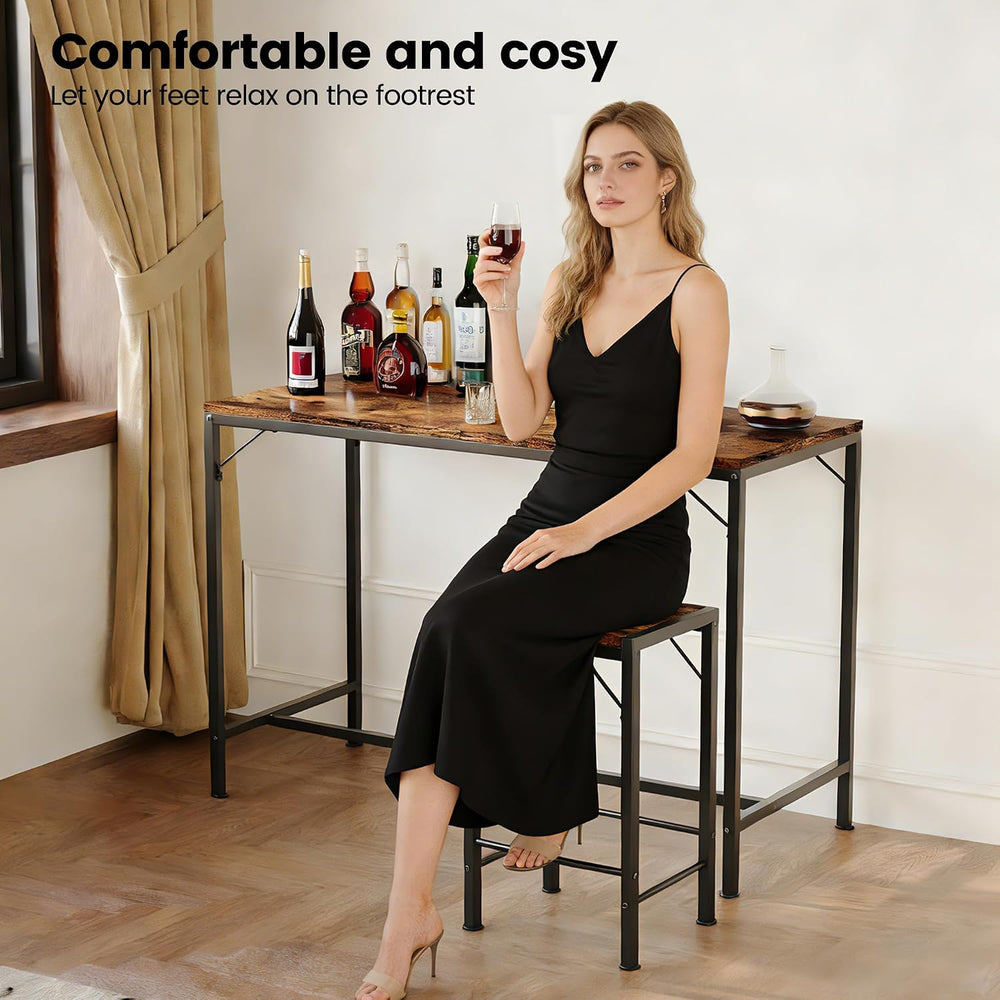Homeiju Bar Table and Chairs Set, Dining Table with 2 Stools