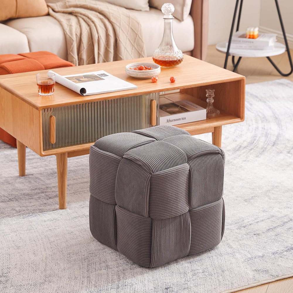 Cmishe 15" Square Woven Corduroy Ottoman Footrest - Modern Vanity Stool ...