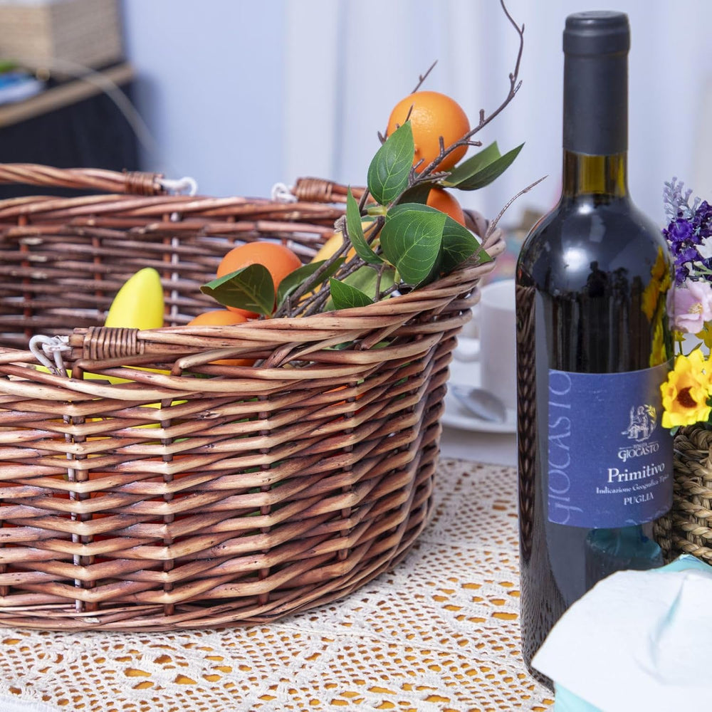 JJSQ Wicker Picnic Basket with Folding Handles Wicker Hand Woven Baskets for ...