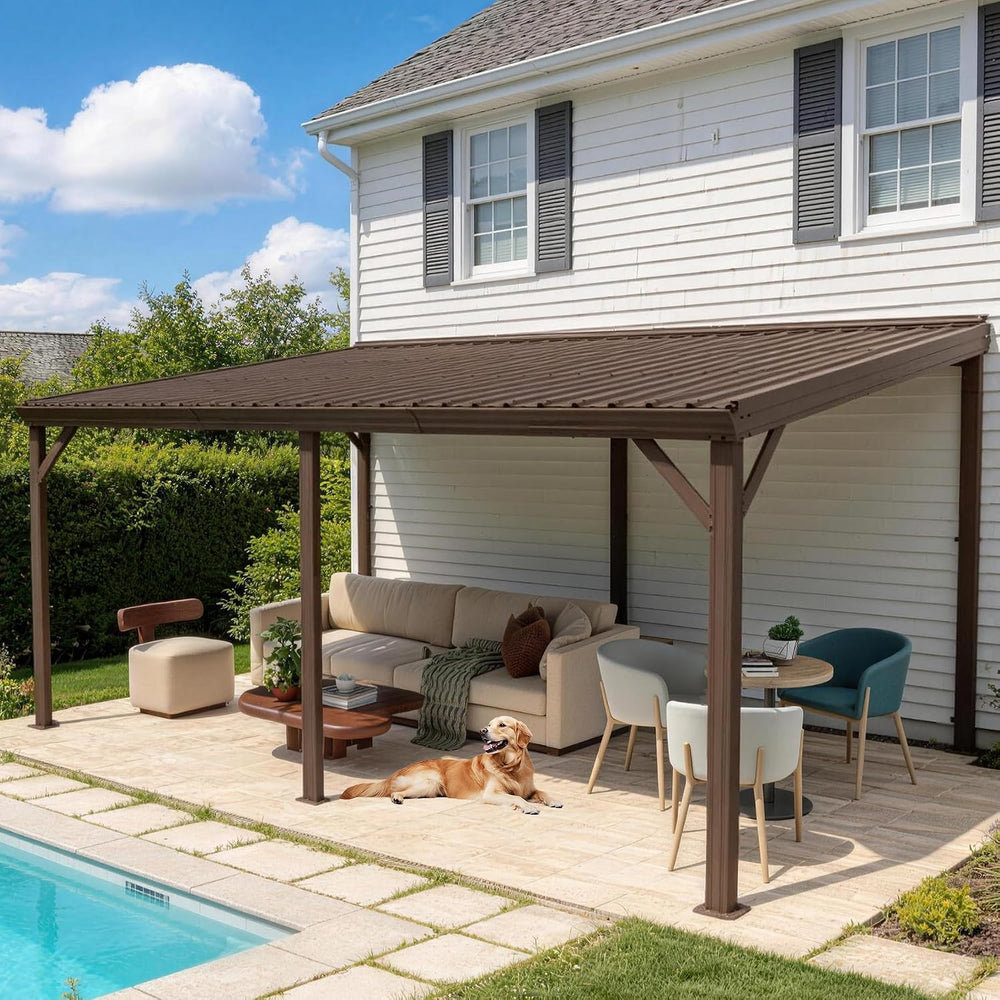 Lean to Patio Outdoor Metal Gazebo 12'x16' Wall Mounted Pergola