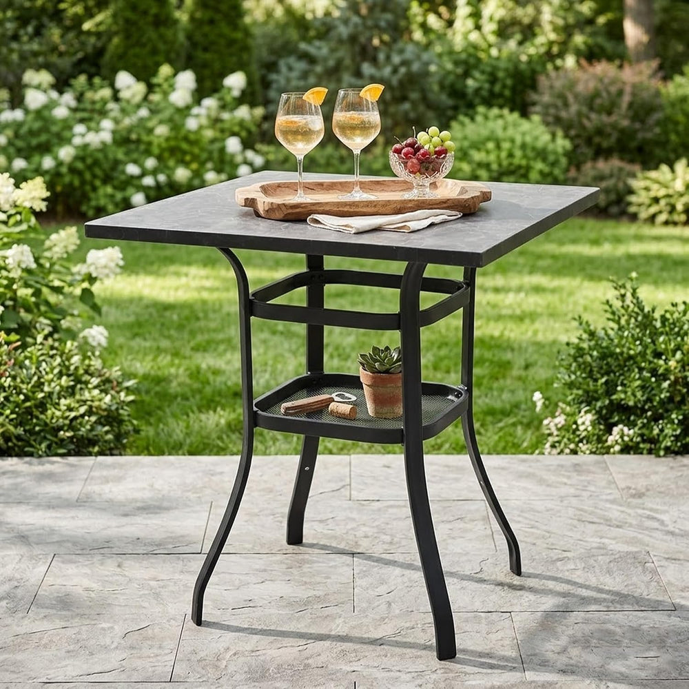 Kozyard Outdoor Bar Height Table with Realistic Marble Texture Top, 36" ...