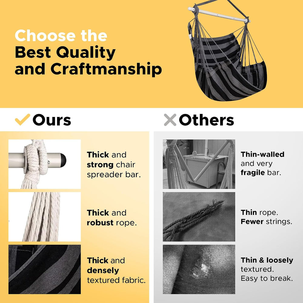ADVOKAIR Hammock Chair Swing, Heavy-Duty Hanging Rope Swing Seat Supports 500...