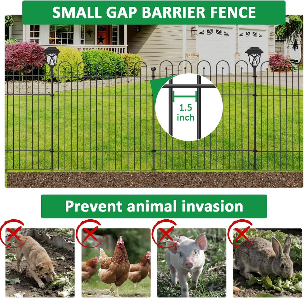 Garden Fence Animal Barrier with Lights , 5 Panels No Dig Dog Fence Outdoor