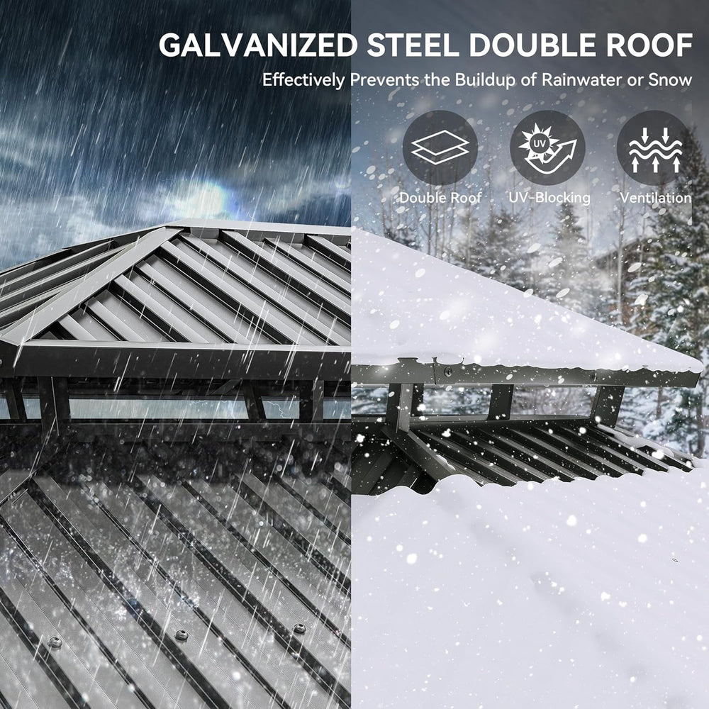 YITAHOME 12X20FT Gazebo Hard Top Patios Double Roof Aluminum Frame