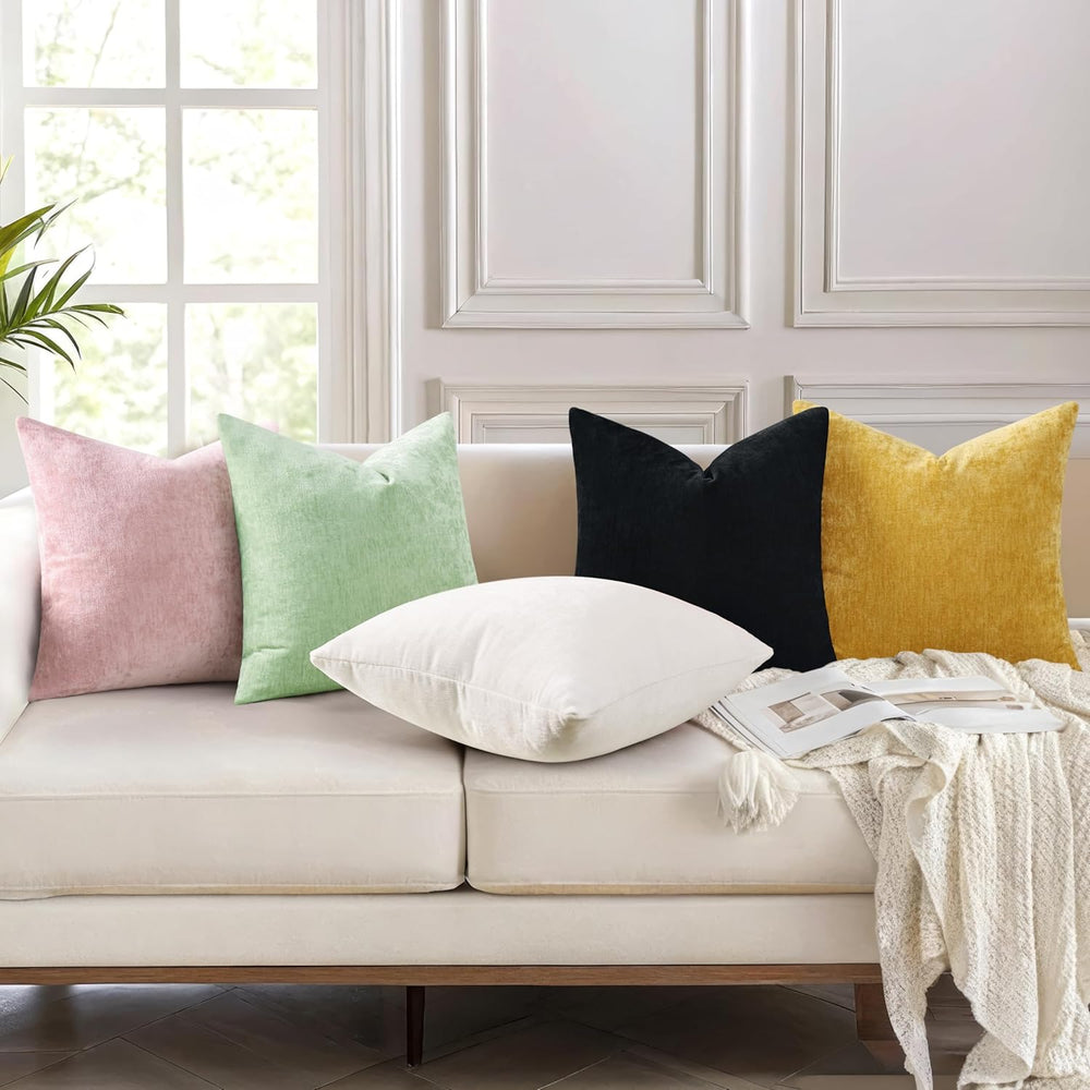 decorUhome Soft Chenille Black Throw Pillow Covers 26X26 Set of 2