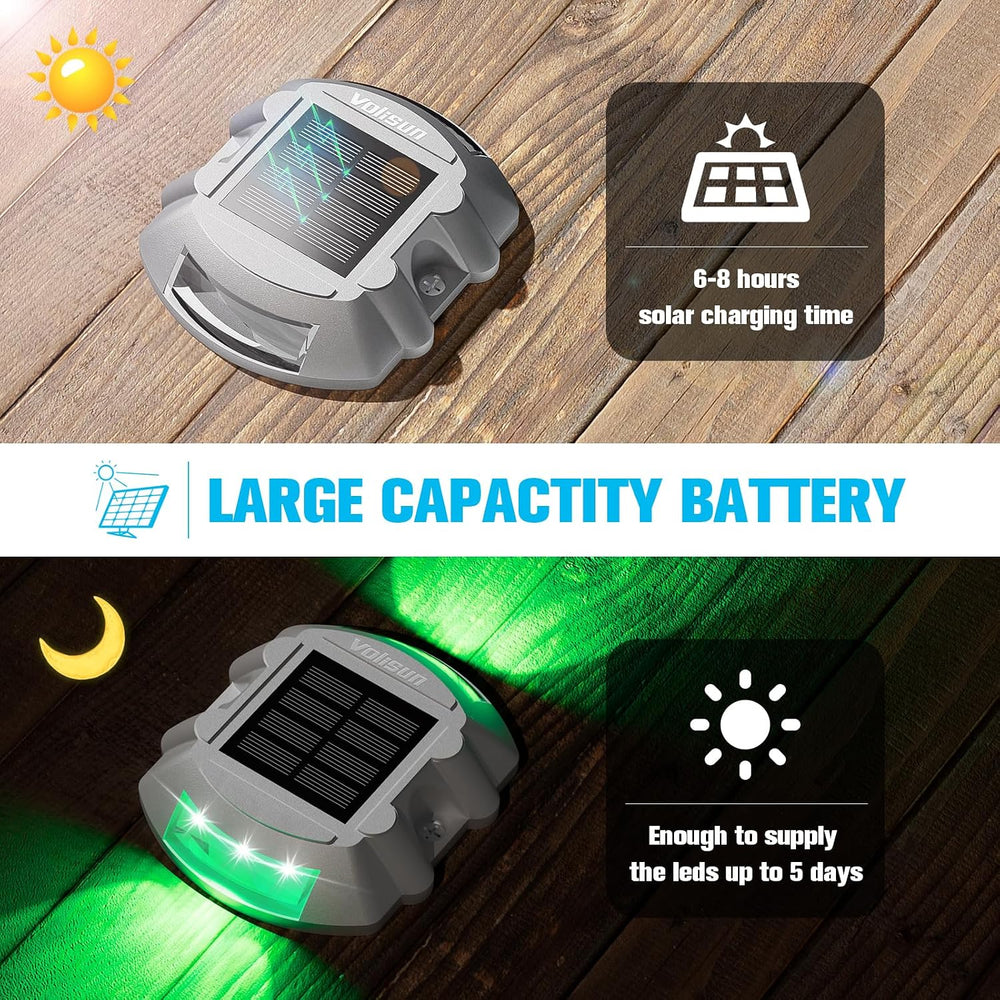 VOLISUN Solar Deck Driveway Dock Lights,Solar Pathway Lights,Green 4 Pack