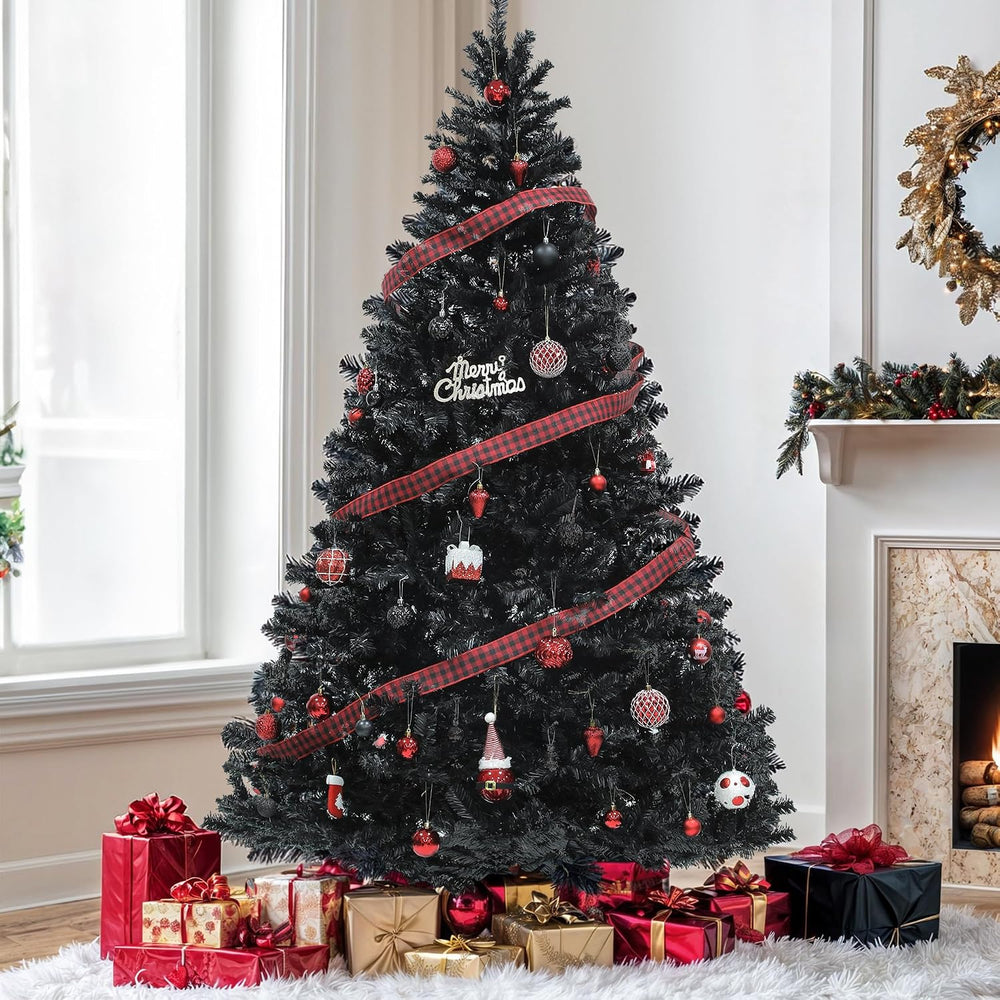YITAHOME 6ft Black Halloween Artificial Christmas Tree with 818 Branch Tips