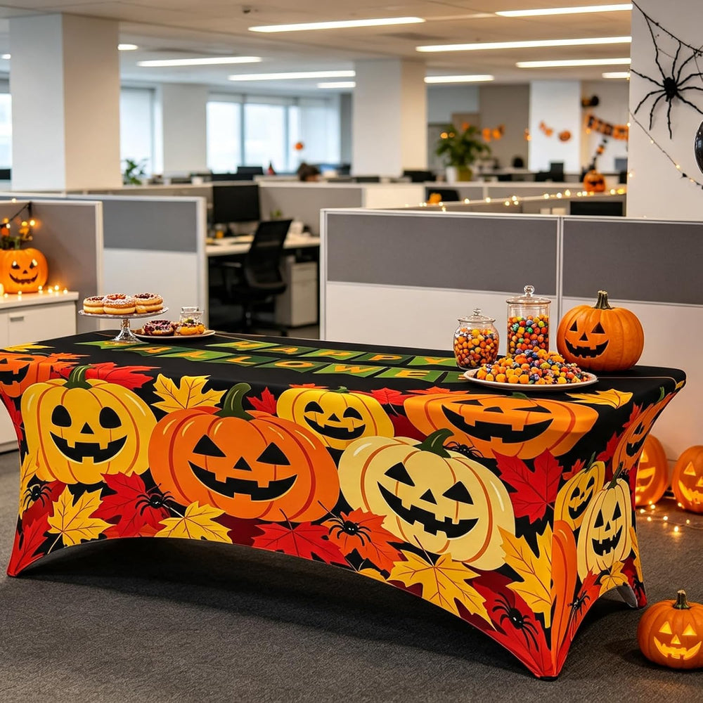 Halloween Table Cloth Pumpkin Skull Spandex Tablecloth 6FT for Rectangular