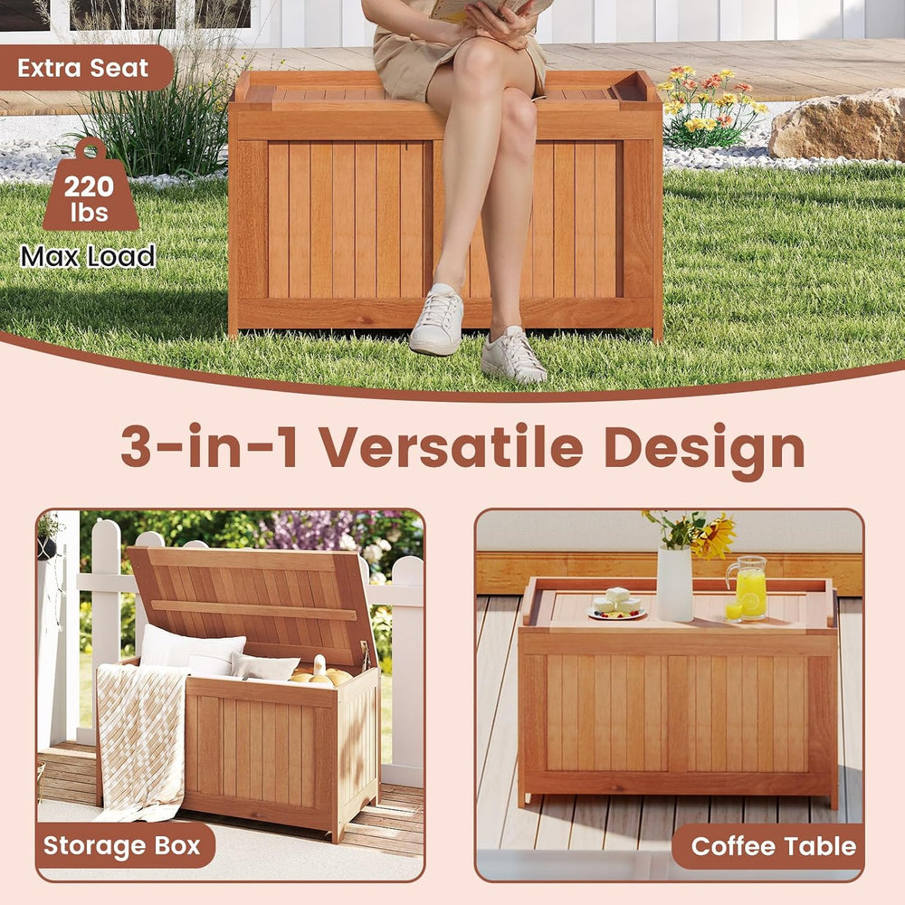 Tangkula 52 Gallon Wood Outdoor Storage Box, 3-in-1 Patio Storage Bench with ...
