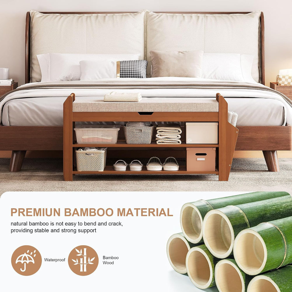 PETKABOO 31.5" Bamboo Shoe Rack Bench with Storage, 3-Tier Entryway Benc...