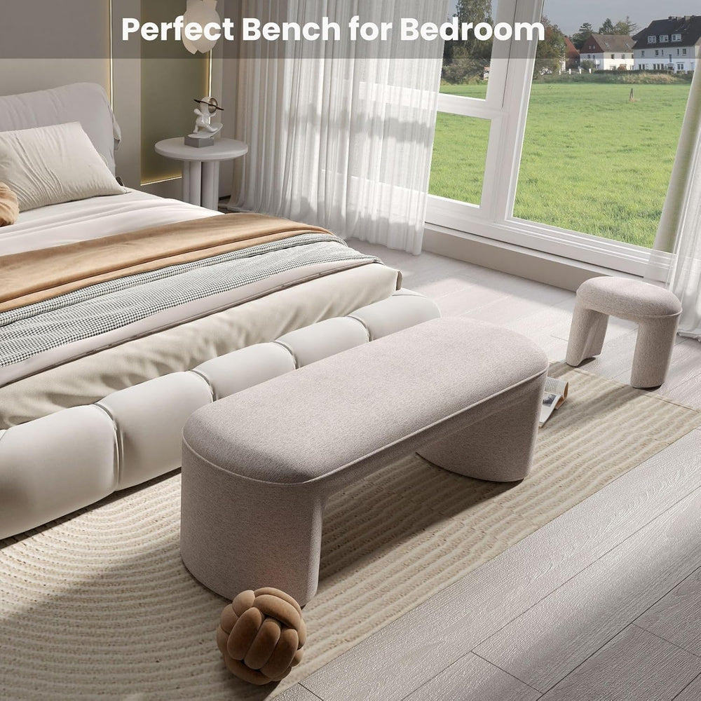 53" Chenille Ottoman Bench with 2 Nesting Ottomans, Oatmeal