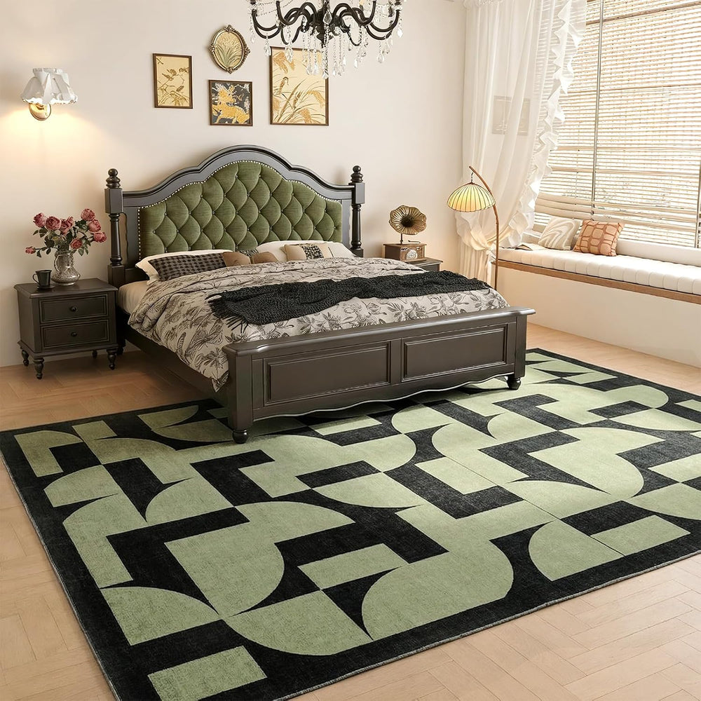 ThreadGlobe Abstract 8x10 Area Rugs Geometric for Living Room, Dark Green