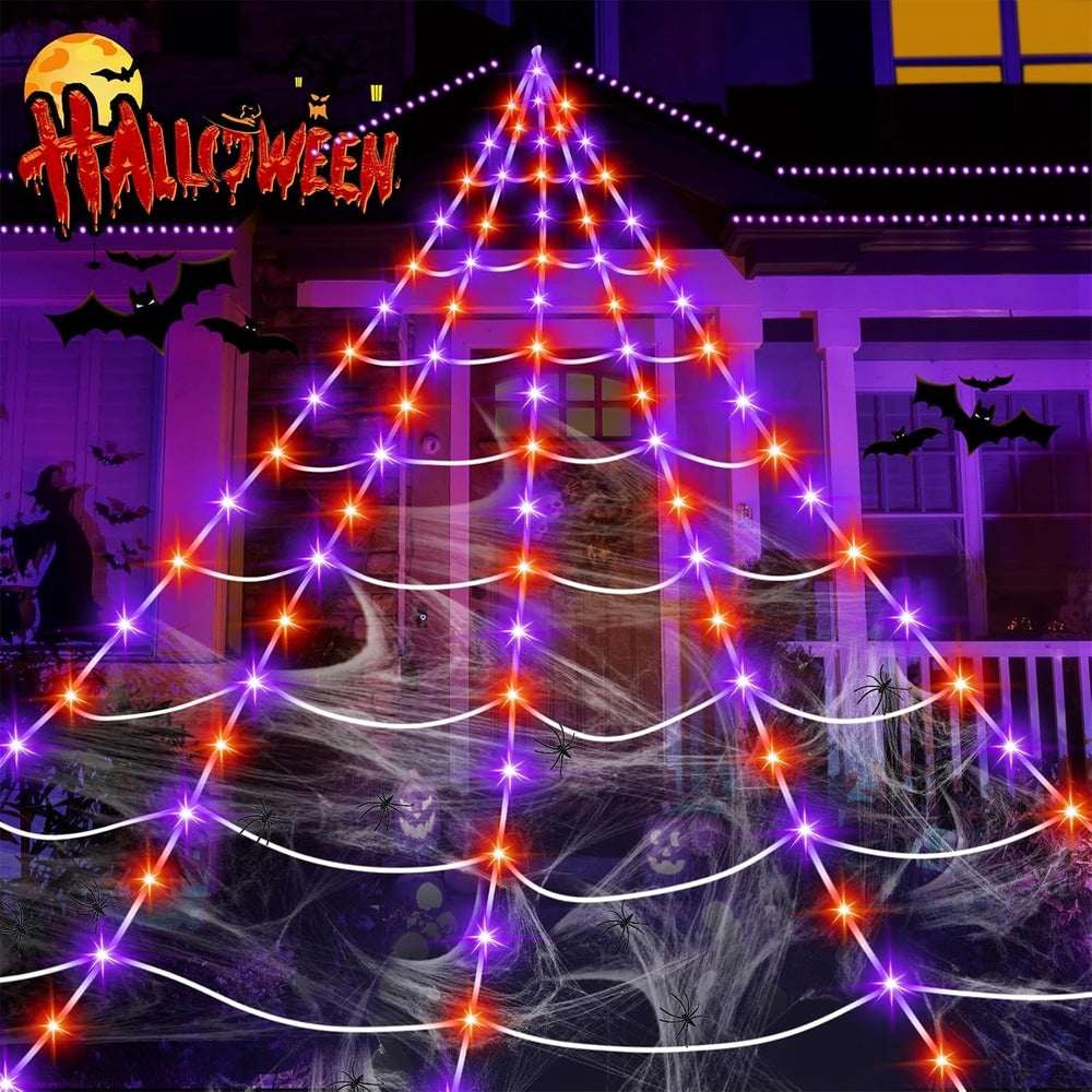 Halloween Decorations Outdoor, 200 LED Halloween Giant Spider Web Lights, 16....