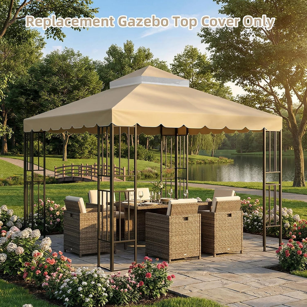 10x10 FT Gazebo Replacement Canopy Top Cover, Double Tiered Gazebo Cover
