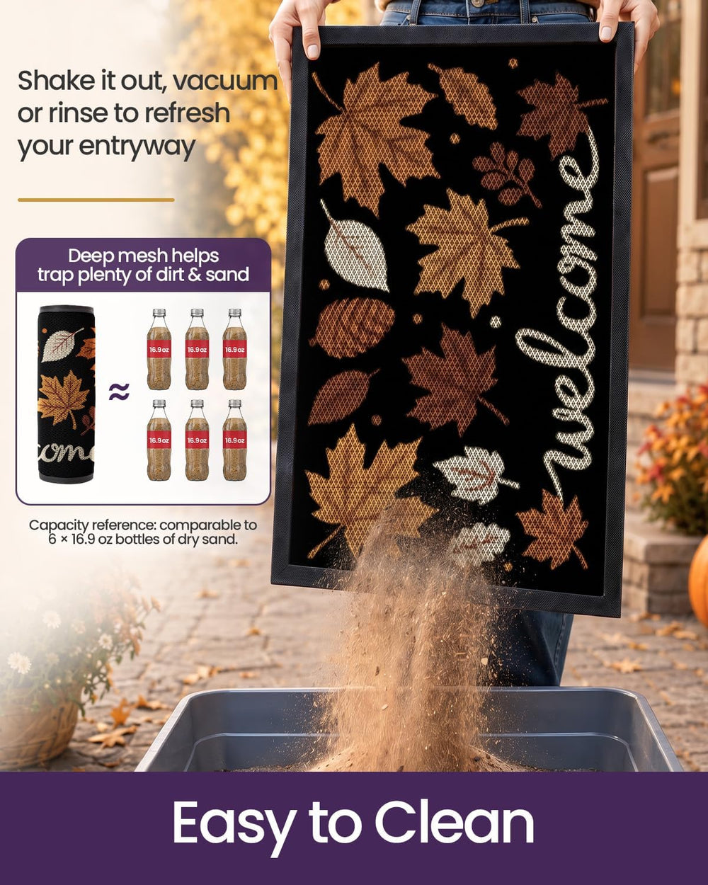 DEXI Fall Front Door Mat Outside Entrance, 24x36 Pinecone Maple Leaves