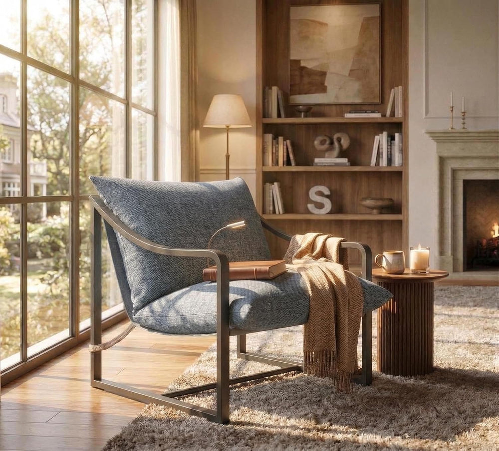 Grey Sling Accent Chair, Metal FrameSling Outdoor Chairs with Metal Frame and...