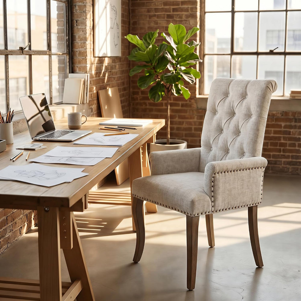 Upholstered Dining Chairs with Arms, Greyish Beige, 1 Pack