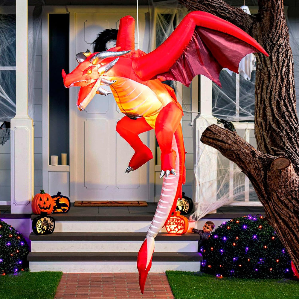 Joiedomi 5 FT Tall Halloween Inflatable Hanging Fire Dragon Decor with Build-...