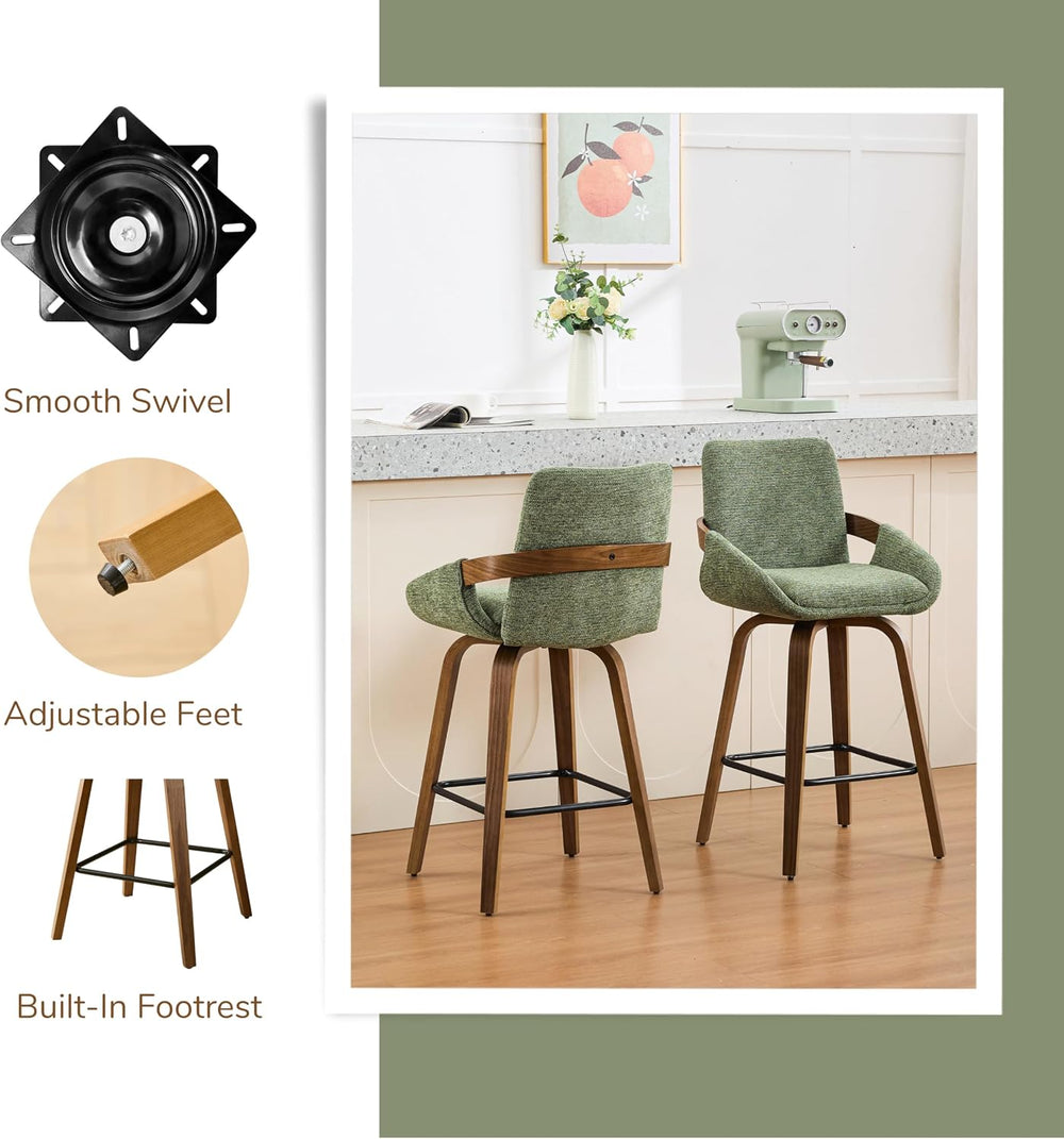 26" Swivel Counter Height Bar Stools Set of 3, Moss Green