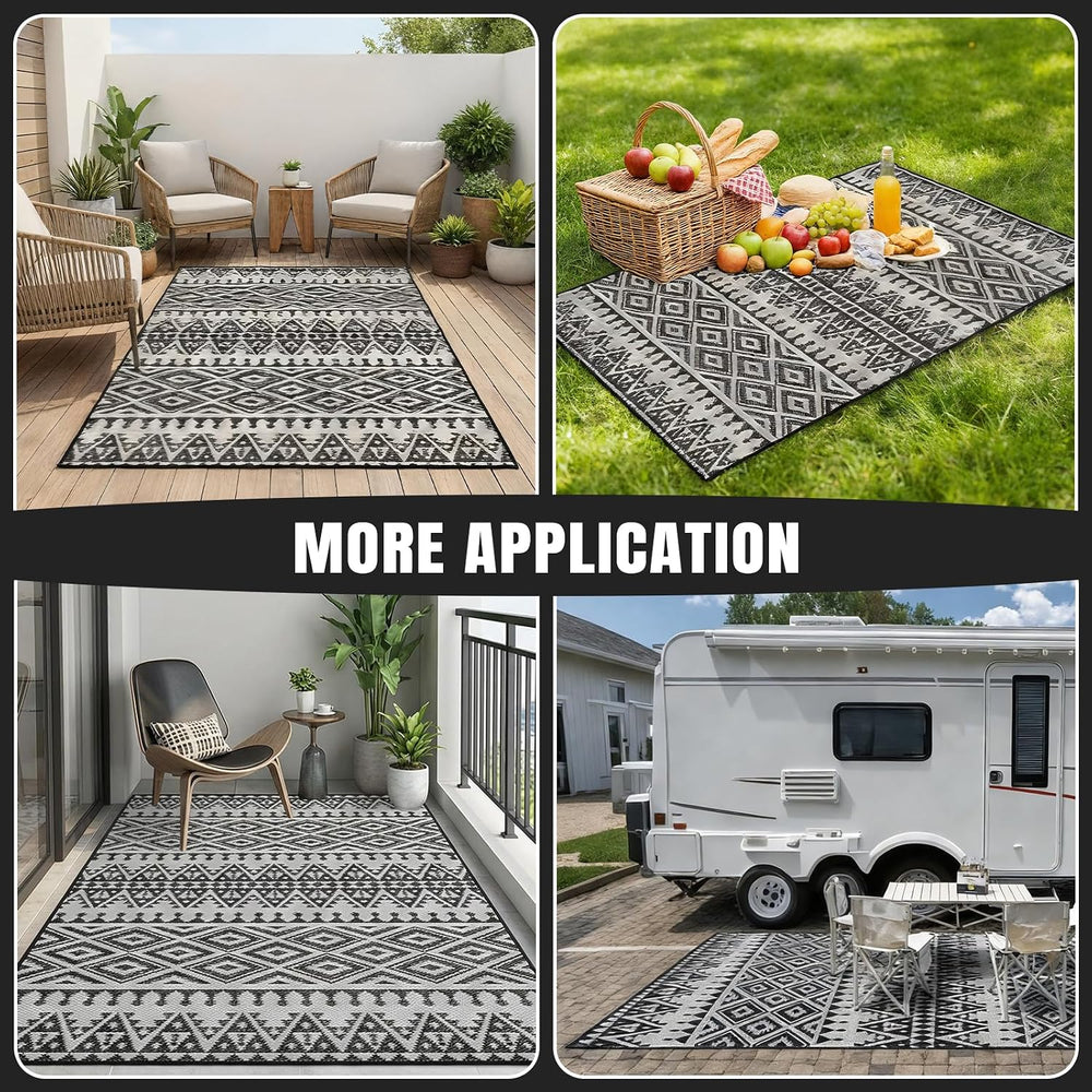 KANAGAWA 8ft x 10ft Reversible Outdoor Rug, Waterproof Plastic Straw Patio Ru...