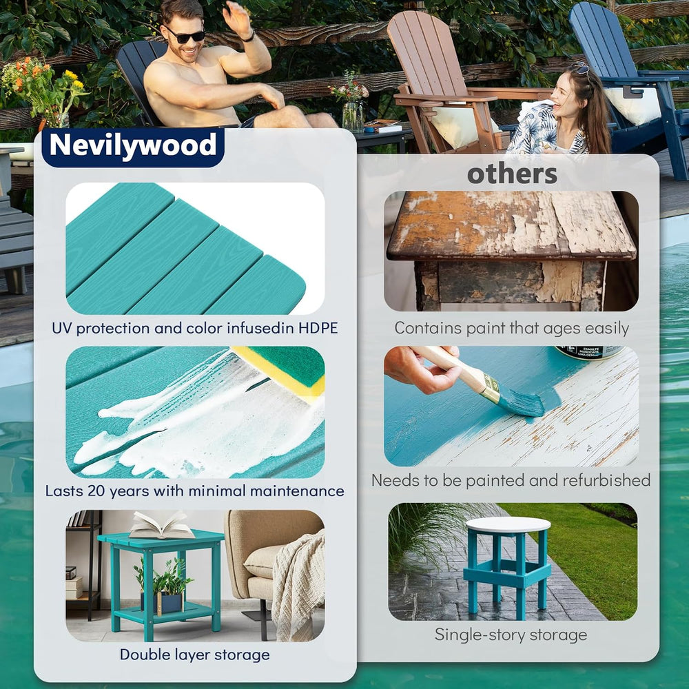 nevilywood 2-Tier Outdoor Side Table, HDPE Patio End Table, Aruba Blue
