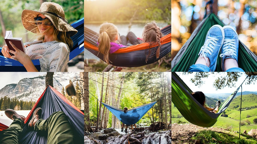 Pro Venture Double Camping Hammock - 10.5 x 6.5 FT (9ft Tree Straps, 2 Carabi...