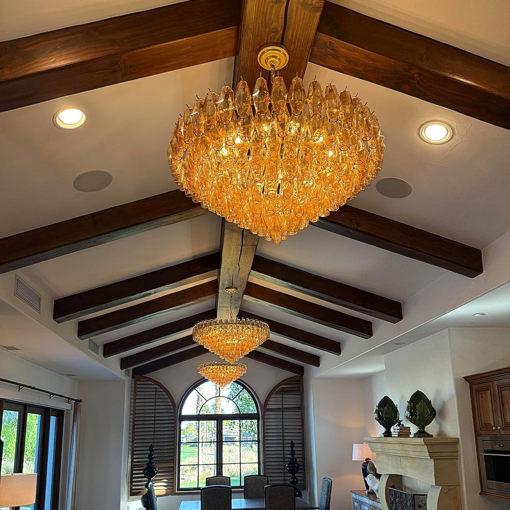 37" Extra Large Chandelier, 14-Light Gold Modern Round Chandelier for Li...