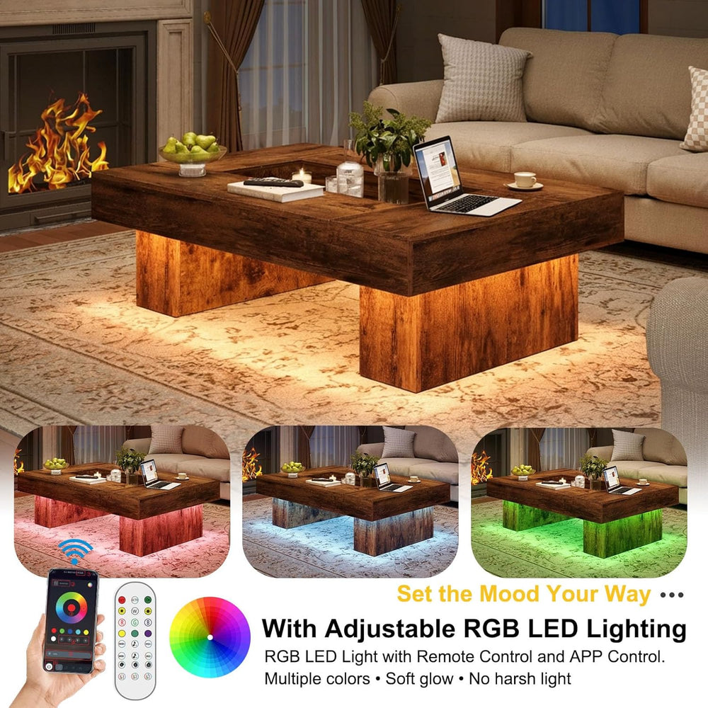 LVB 47"X31" Large Rectangle Wood Coffee Table for Living Room Rusti...