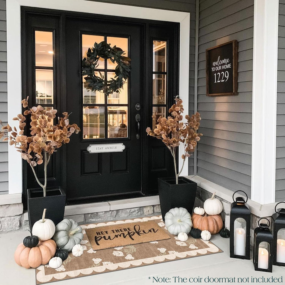 Front Door Mat Indoor Entrance, 2x4.3 Tan Boho Floral Farmhouse Rug