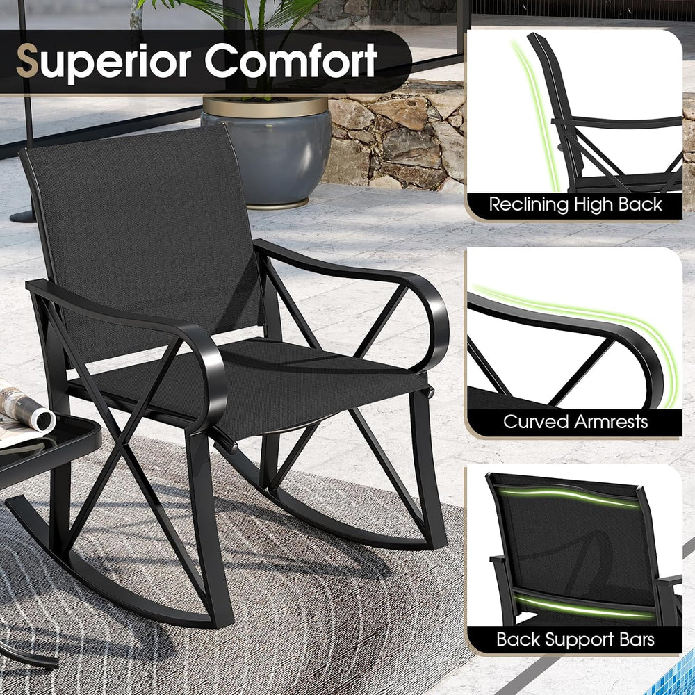 HAPPYGRILL 3-Piece Patio Rocking Bistro Set Rocker Chairs Set with Side Table...