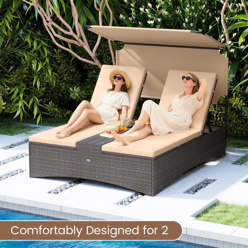 Tangkula Outdoor Rattan Daybed with Canopy & 4-Level Adjustable Backrests...