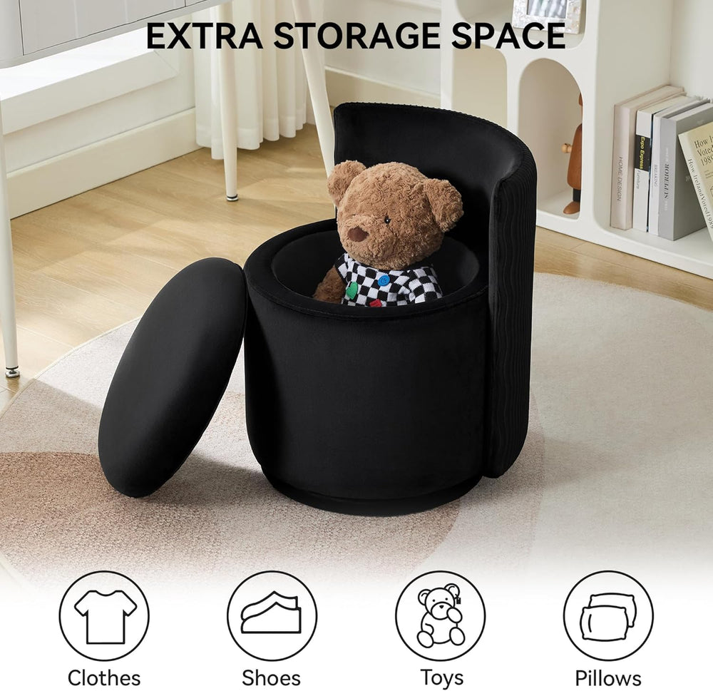 WUTUTUEE Velvet Vanity Chair with Storage, 360° Swivel Makeup Chair with Wave...